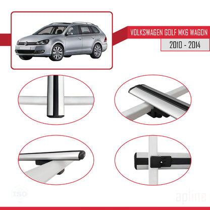 Compatible avec VW Golf Mk6 Wagon 2010-2014 BASIC Model Barres de Toit Railing Porte-Bagages de Voiture Gris Aluminium 3 Barres