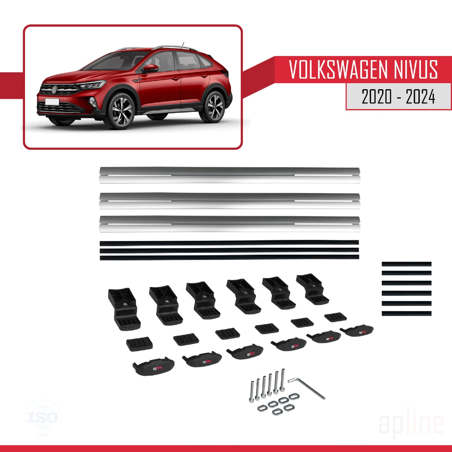 Compatible avec VW Nivus 2020-2024 BASIC Model Barres de Toit Railing Porte-Bagages de Voiture Gris Aluminium 3 Barres