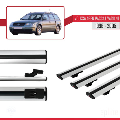 Compatible avec VW Passat B5 Variant 1996-2005 BASIC Model Barres de Toit Railing Porte-Bagages de Voiture Gris Aluminium 3 Barres