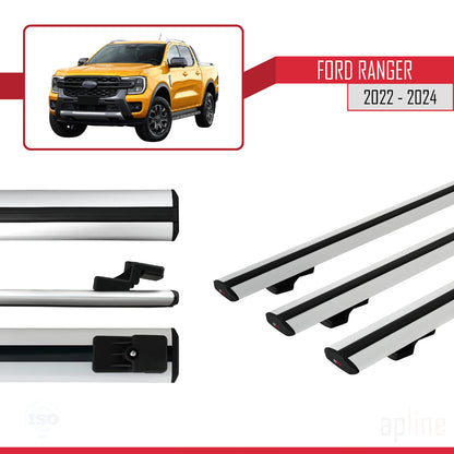 Compatible avec Ford Ranger (P703) 2022-2024 BASIC Model Barres de Toit Railing Porte-Bagages de Voiture Gris Aluminium 3 Barres