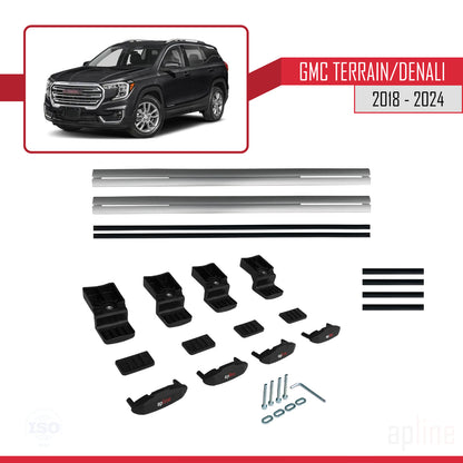Compatible avec GMC Terrain / Denali 2018-2024 BASIC Model Barres de Toit Railing Porte-Bagages de Voiture Gris Aluminium 2 Barres