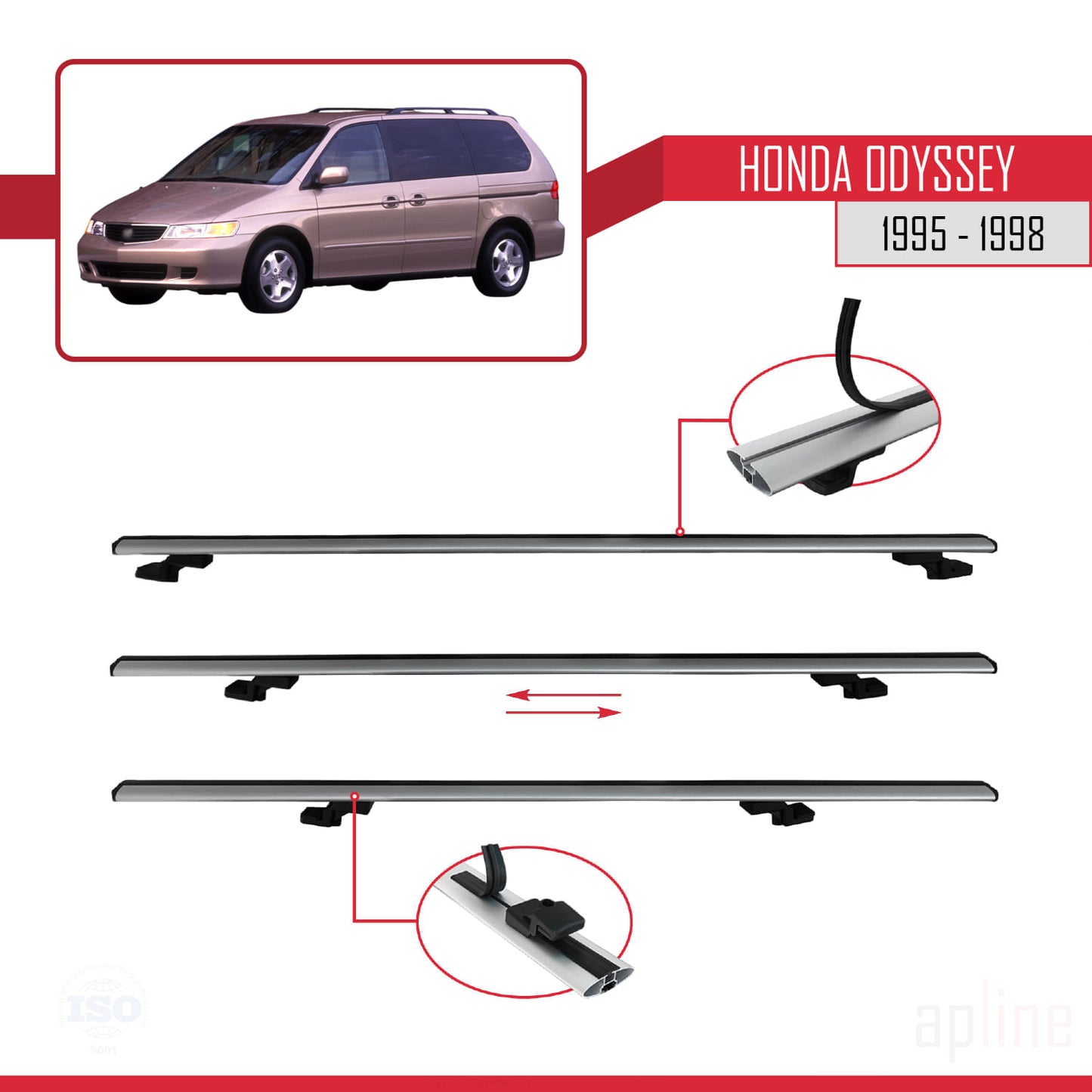 Compatible avec Honda Odyssey 1995-1998 BASIC Model Barres de Toit Railing Porte-Bagages de Voiture Gris Aluminium 2 Barres