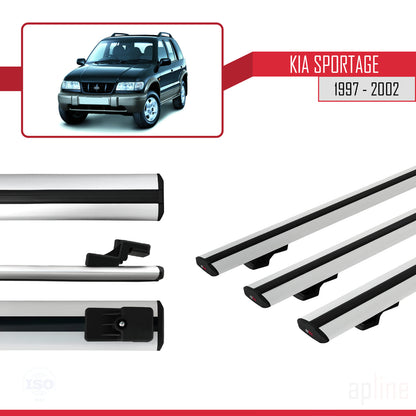 BASIC Model Dakdrager bagagedrager compatibel met Kia Sportage 1997-2002 Spoorstaven Grijs Aluminium 3 Staven