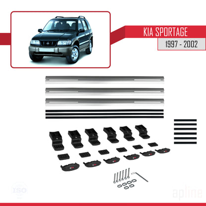 BASIC Model Dakdrager bagagedrager compatibel met Kia Sportage 1997-2002 Spoorstaven Grijs Aluminium 3 Staven