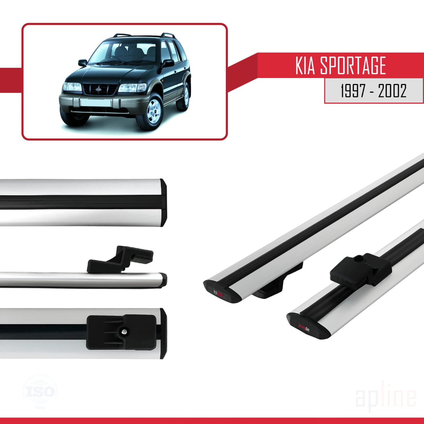BASIC Model Dakdrager bagagedrager compatibel met Kia Sportage 1997-2002 Spoorstaven Grijs Aluminium 2 Staven