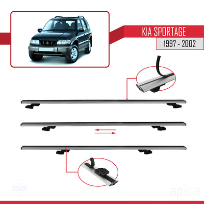 BASIC Model Dakdrager bagagedrager compatibel met Kia Sportage 1997-2002 Spoorstaven Grijs Aluminium 2 Staven