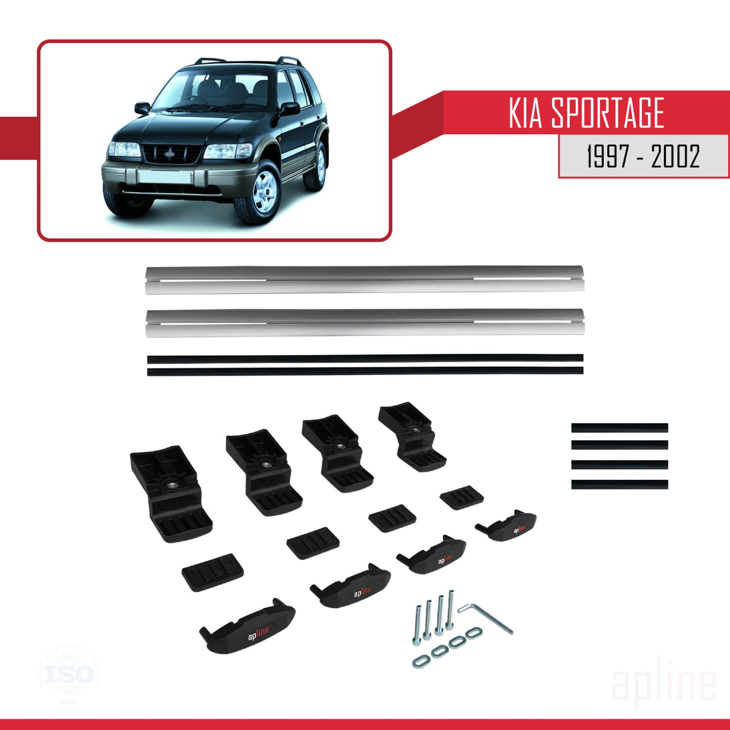BASIC Model Dakdrager bagagedrager compatibel met Kia Sportage 1997-2002 Spoorstaven Grijs Aluminium 2 Staven