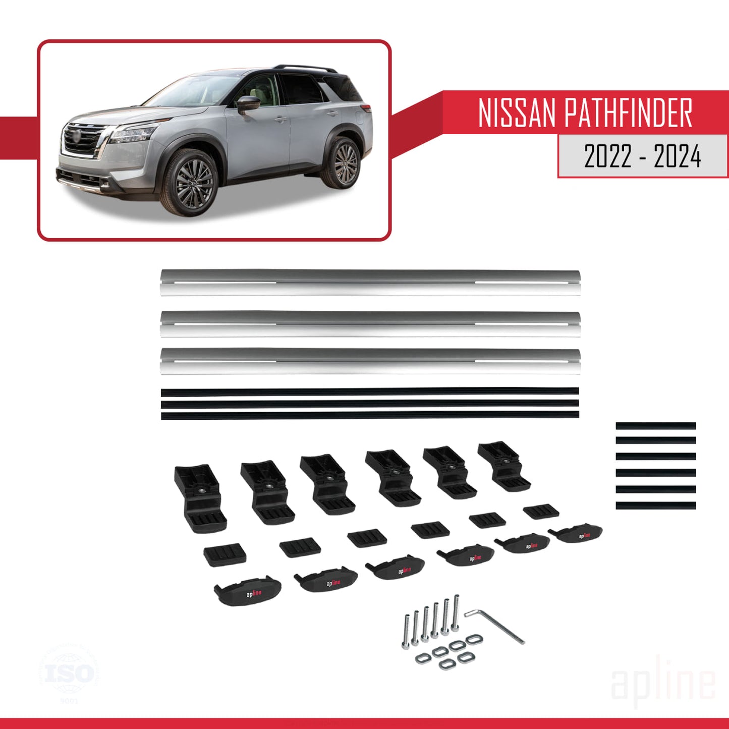 Compatible avec Nissan Pathfinder 2022-2024 BASIC Model Barres de Toit Railing Porte-Bagages de Voiture Gris Aluminium 3 Barres