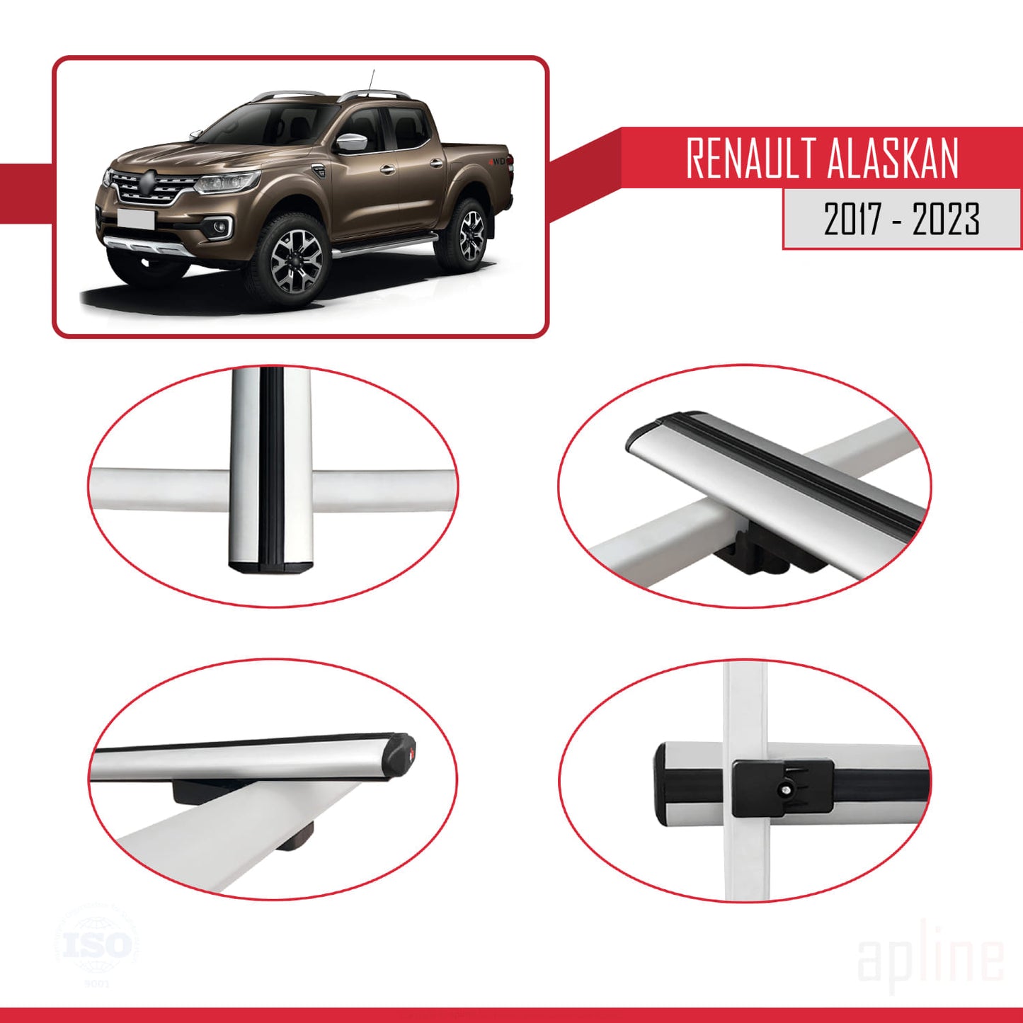 Compatible avec Renault Alaskan 2017-2023 BASIC Model Barres de Toit Railing Porte-Bagages de Voiture Gris Aluminium 3 Barres