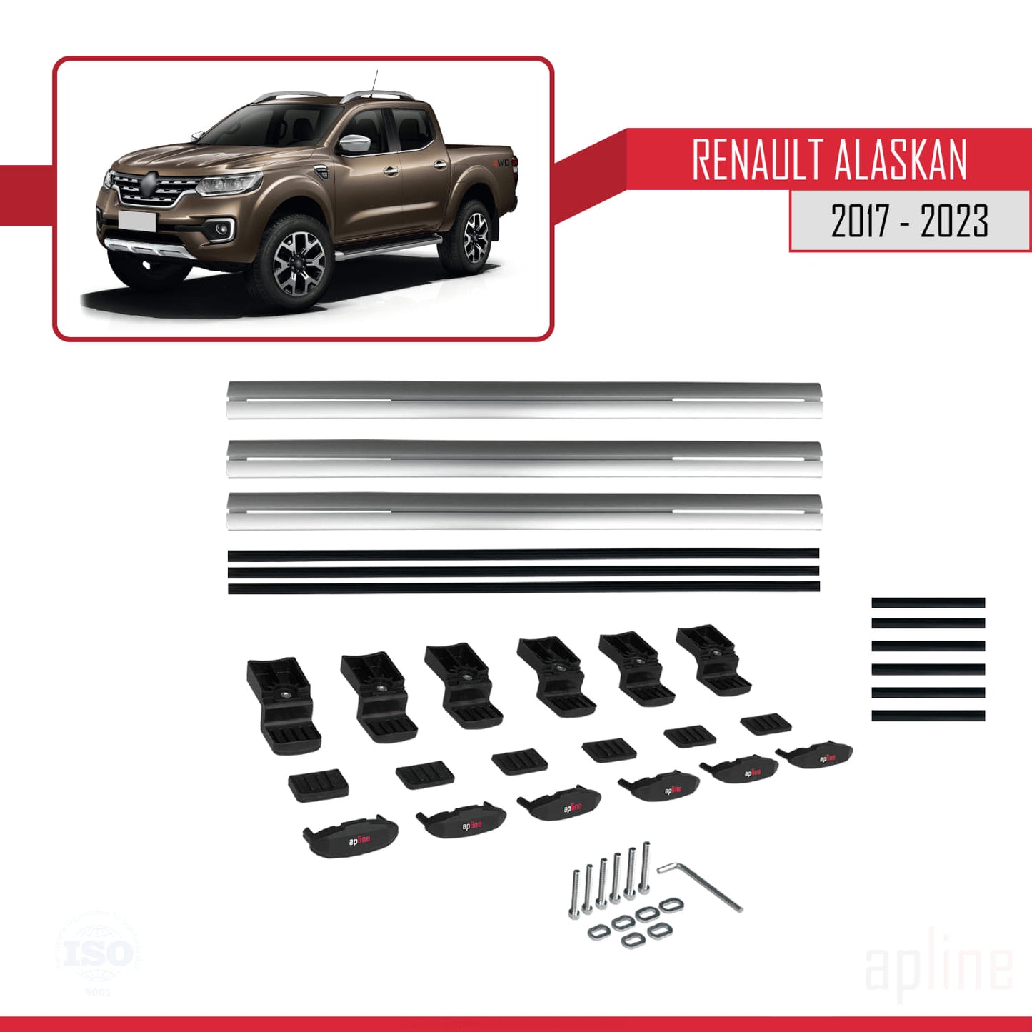 Compatible avec Renault Alaskan 2017-2023 BASIC Model Barres de Toit Railing Porte-Bagages de Voiture Gris Aluminium 3 Barres