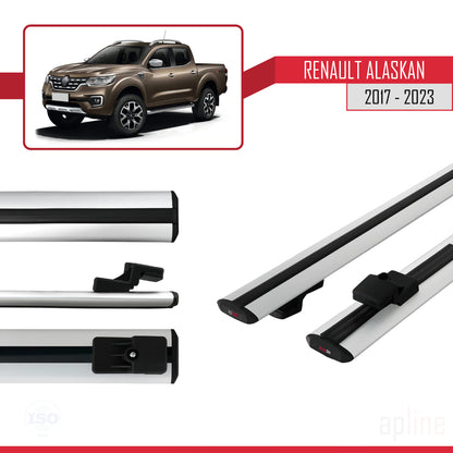 Compatible avec Renault Alaskan 2017-2023 BASIC Model Barres de Toit Railing Porte-Bagages de Voiture Gris Aluminium 2 Barres