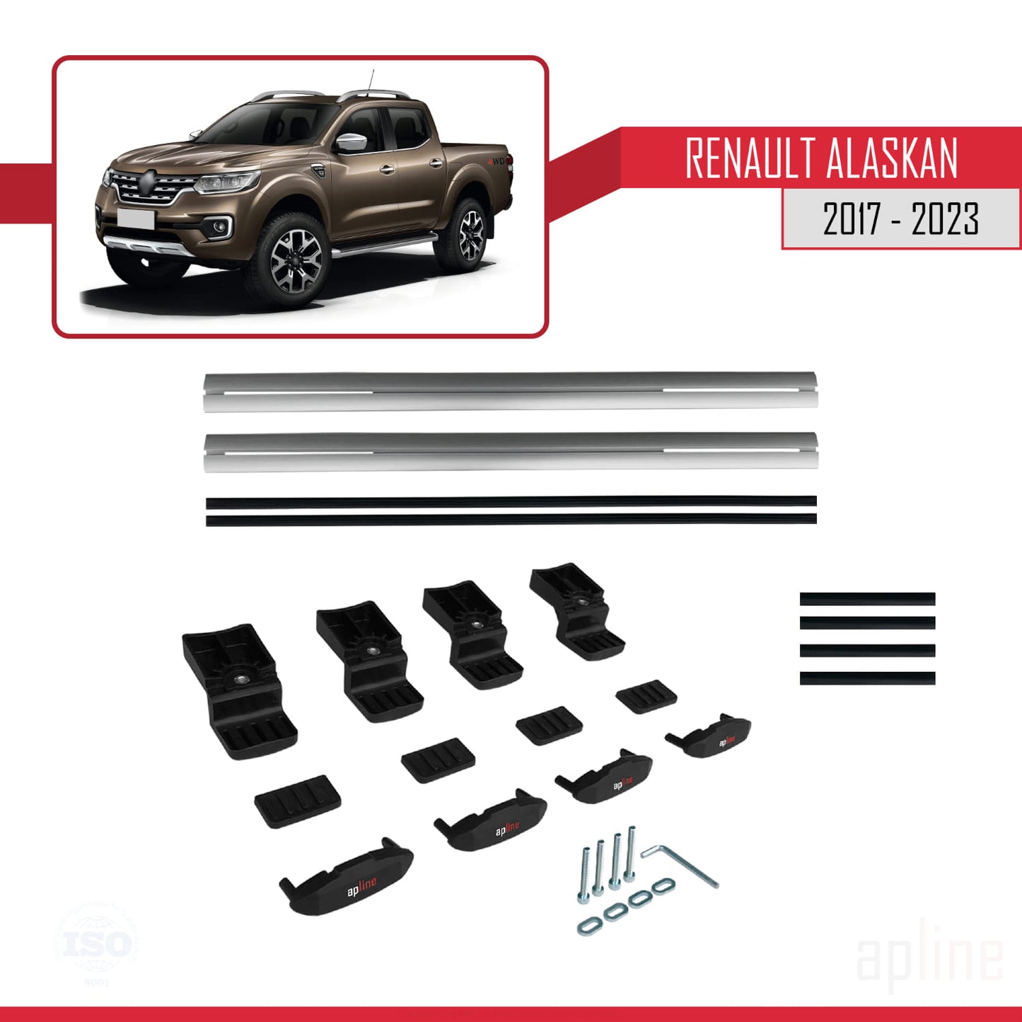 Compatible avec Renault Alaskan 2017-2023 BASIC Model Barres de Toit Railing Porte-Bagages de Voiture Gris Aluminium 2 Barres