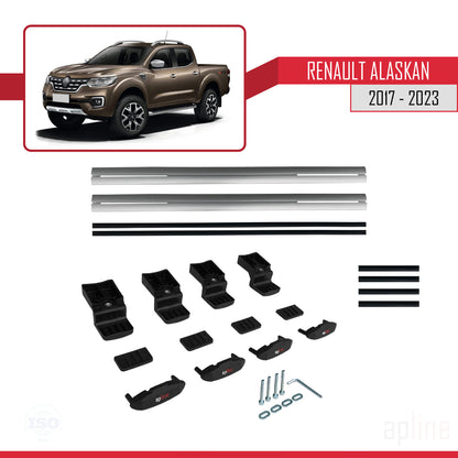 Compatible avec Renault Alaskan 2017-2023 BASIC Model Barres de Toit Railing Porte-Bagages de Voiture Gris Aluminium 2 Barres