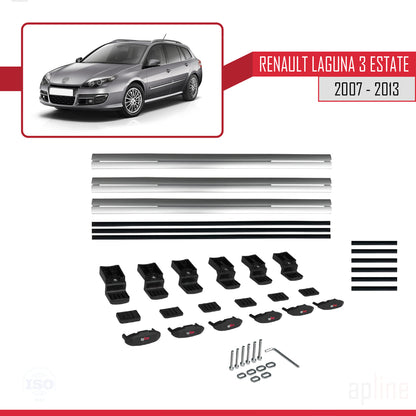 Compatible avec Renault Laguna 3 Estate 2007-2013 BASIC Model Barres de Toit Railing Porte-Bagages de Voiture Gris Aluminium 3 Barres