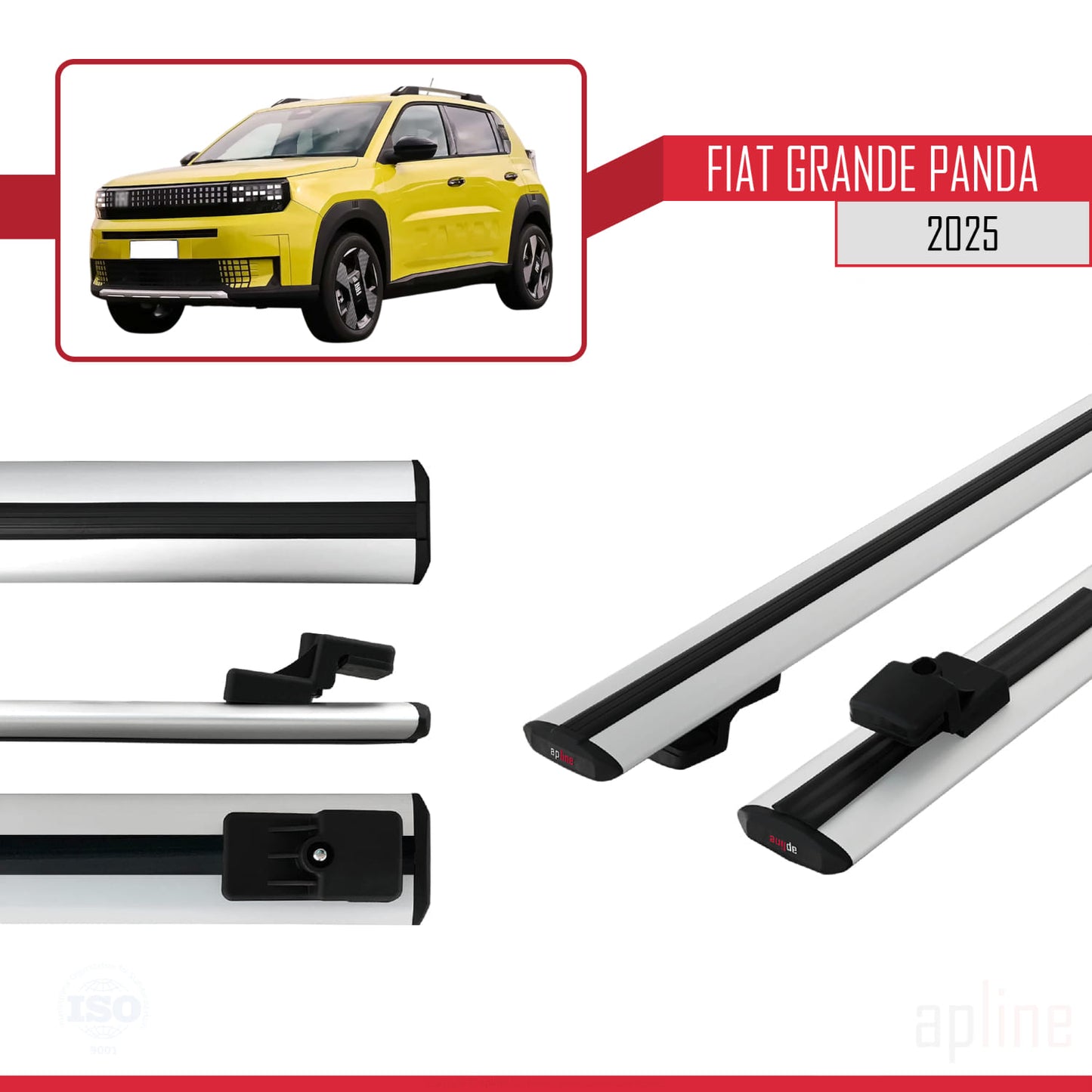 Compatible avec Fiat Grande Panda 2025-2025 BASIC Model Barres de Toit Railing Porte-Bagages de Voiture Gris Aluminium 2 Barres