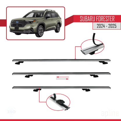 Compatible avec Subaru Forester 2024-2025 BASIC Model Barres de Toit Relevé (Raised Roof) Railing Porte-Bagages de Voiture Gris Aluminium 3 Barres