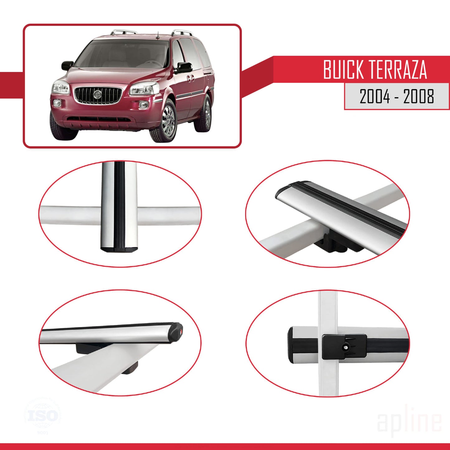 Compatible avec Buick Terraza CXL 2004-2008 BASIC Model Barres de Toit Railing Porte-Bagages de Voiture Gris Aluminium 2 Barres