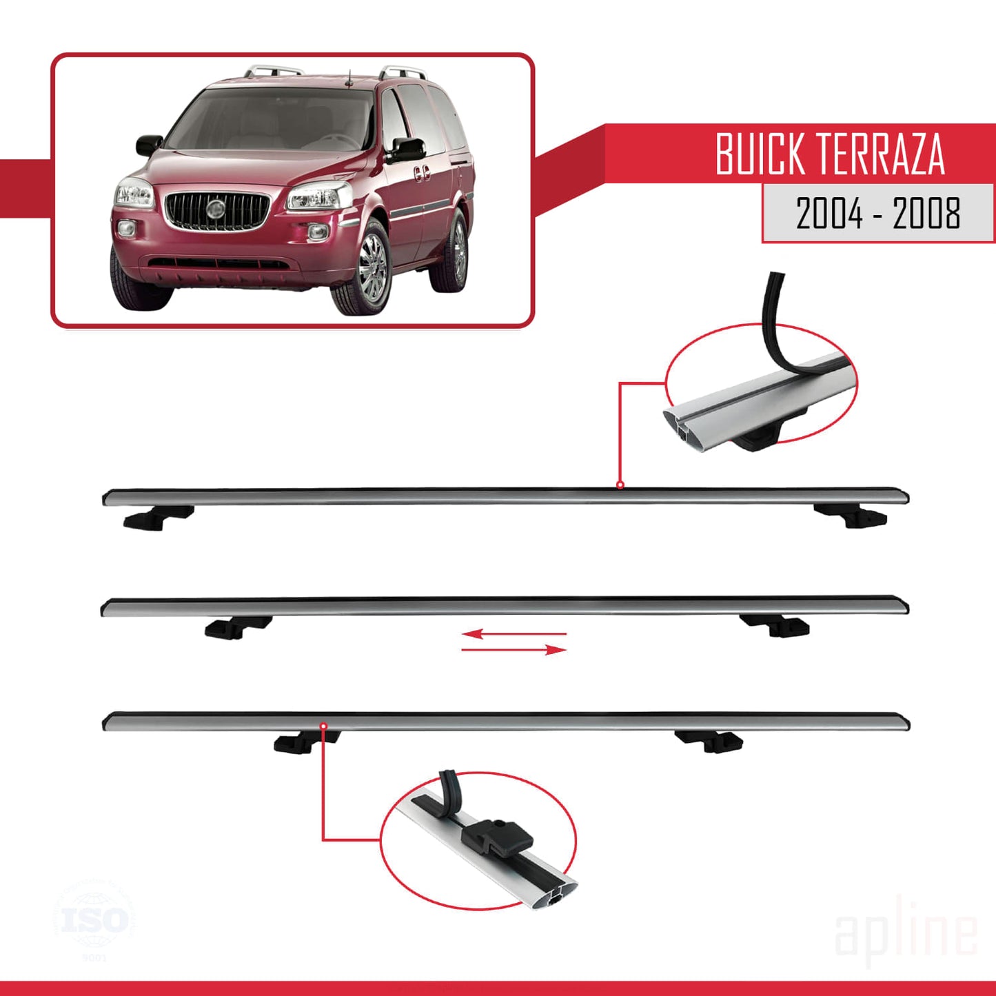 Compatible avec Buick Terraza CXL 2004-2008 BASIC Model Barres de Toit Railing Porte-Bagages de Voiture Gris Aluminium 2 Barres