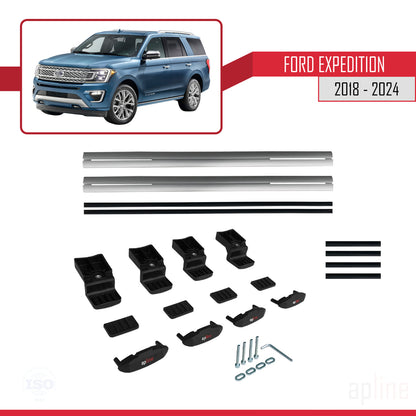 Compatible avec Ford Expedition 2018-2024 BASIC Model Barres de Toit Railing Porte-Bagages de Voiture Gris Aluminium 2 Barres