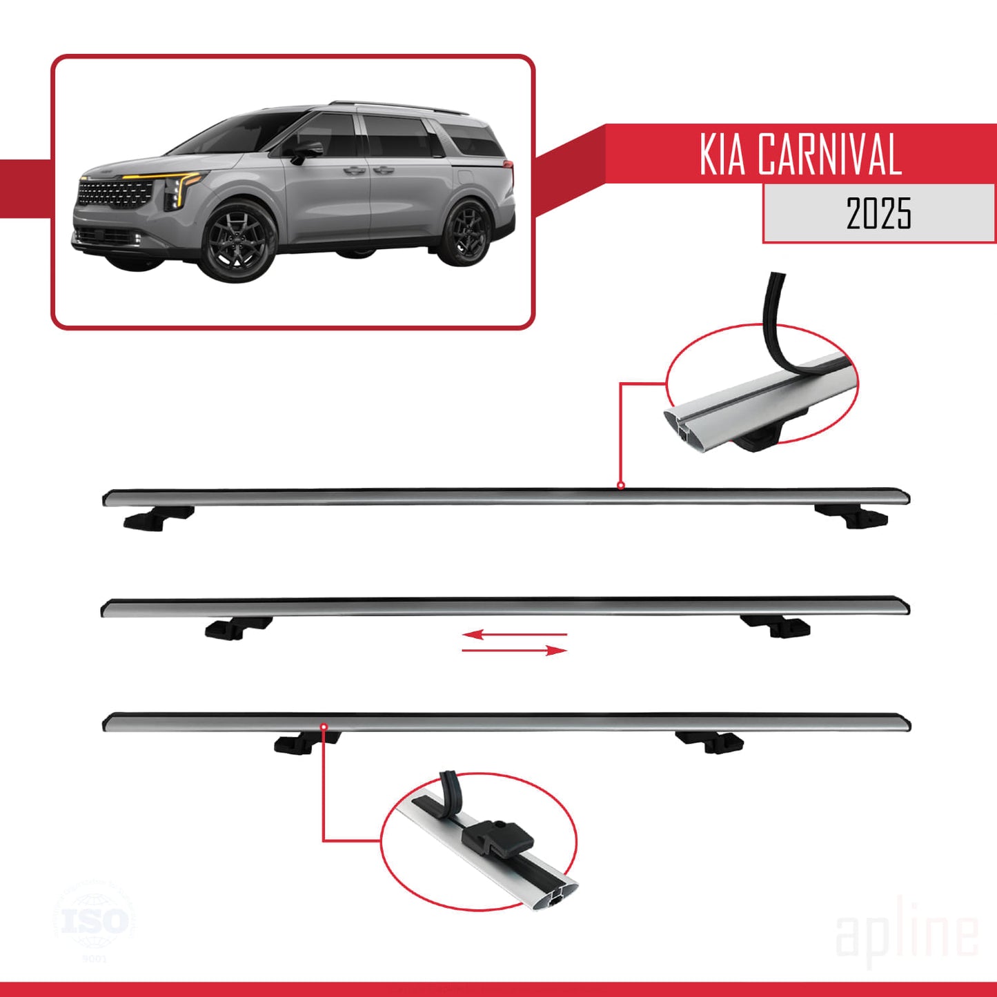 Compatible avec Kia Carnival 2025 BASIC Model Barres de Toit Railing Porte-Bagages de Voiture Gris Aluminium 3 Barres