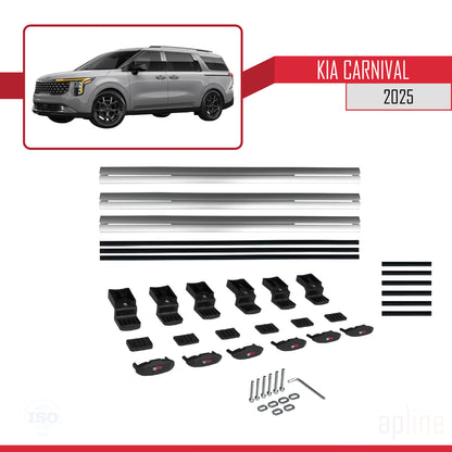 Compatible avec Kia Carnival 2025 BASIC Model Barres de Toit Railing Porte-Bagages de Voiture Gris Aluminium 3 Barres