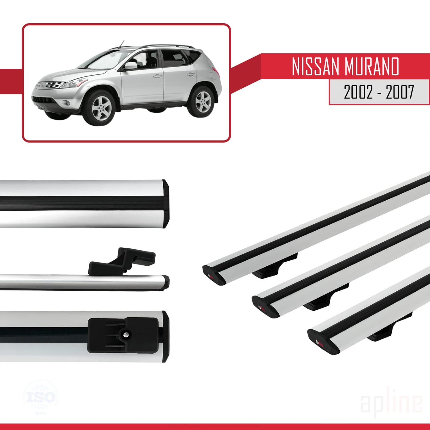 Compatible avec Nissan Murano 2002-2007 BASIC Model Barres de Toit Railing Porte-Bagages de Voiture Gris Aluminium 3 Barres