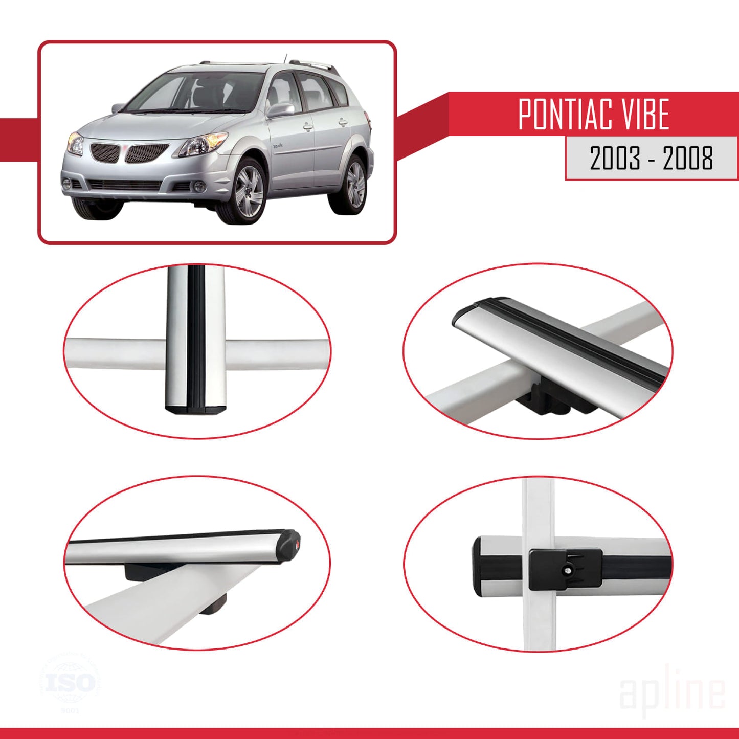 Compatible with Pontiac Vibe 2003-2008 BASIC Model Car Roof Rack Cross Bar Grey Aluminium 3 Bars