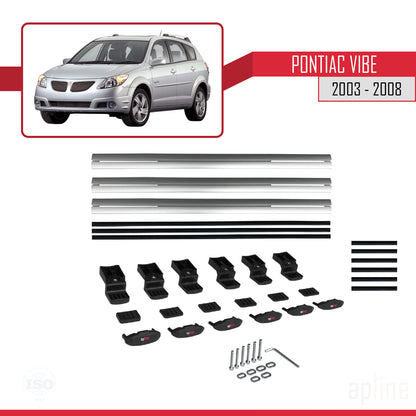 Compatible with Pontiac Vibe 2003-2008 BASIC Model Car Roof Rack Cross Bar Grey Aluminium 3 Bars