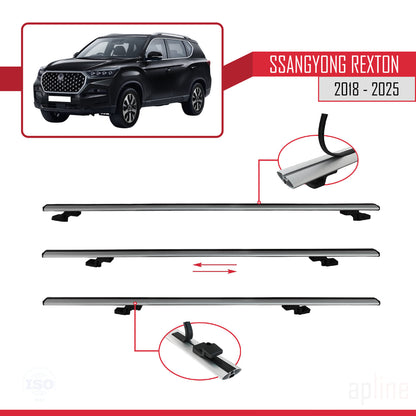 Compatible avec SsangYong Rexton 2018-2025 BASIC Model Barres de Toit Railing Porte-Bagages de Voiture Gris Aluminium 2 Barres