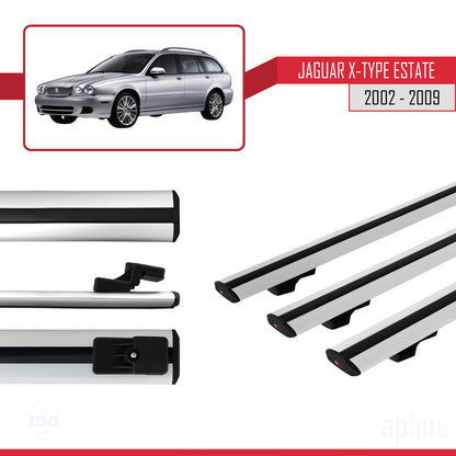 Compatible avec Jaguar X-Type Estate 2002-2009 BASIC Model Barres de Toit Railing Porte-Bagages de Voiture Gris Aluminium 3 Barres
