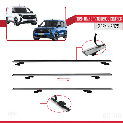 Compatible avec Ford Transit/Tourneo Courier 2024-2025 BASIC Model Barres de Toit Railing Porte-Bagages de Voiture Gris Aluminium 4 Barres