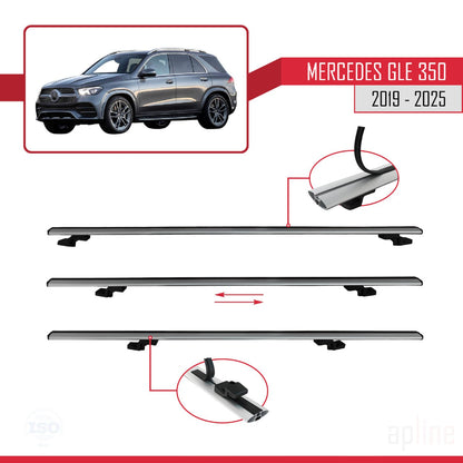 Compatible avec Mercedes GLE Class 4 (W167) 2019-2025 BASIC Model Barres de Toit Railing Porte-Bagages de Voiture Gris Aluminium 3 Barres
