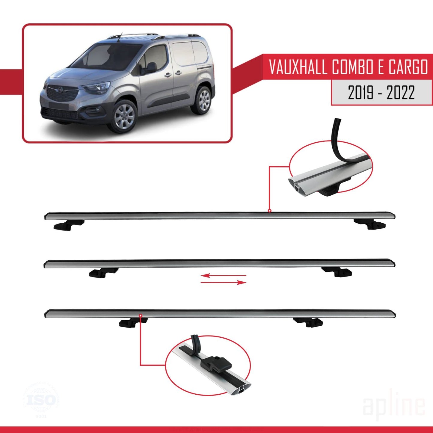 Compatible avec Vauxhall Combo E Cargo 2019-2022 BASIC Model Barres de Toit Railing Porte-Bagages de Voiture Gris Aluminium 4 Barres