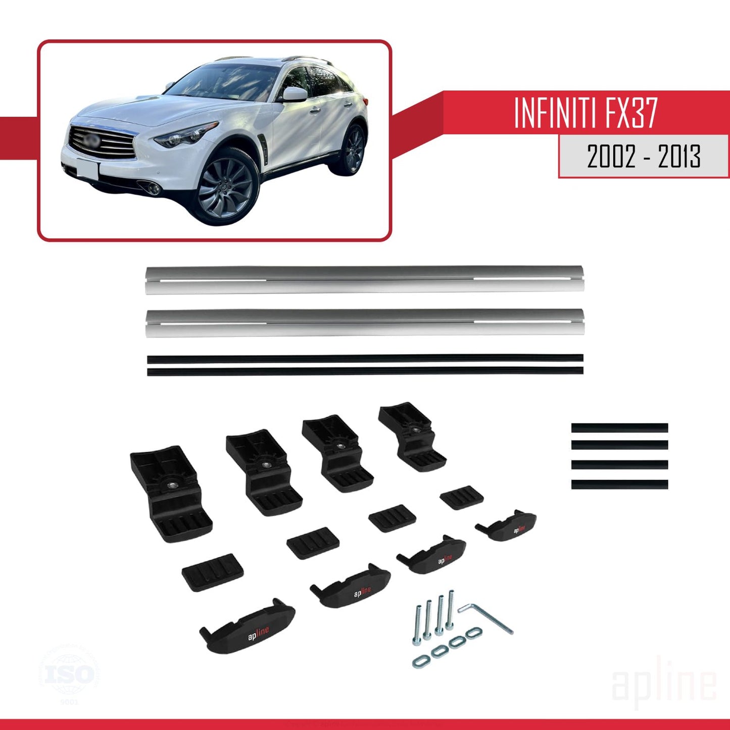 Compatible avec Infiniti FX37 2002-2013 BASIC Model Barres de Toit Railing Porte-Bagages de Voiture Gris Aluminium 2 Barres