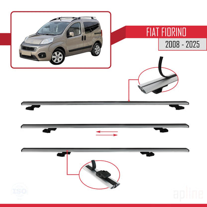 Compatible avec Fiat Fiorino (Modèle Tubulaire) 2008-2025 BASIC Model Barres de Toit Railing Porte-Bagages de Voiture Gris Aluminium 4 Barres