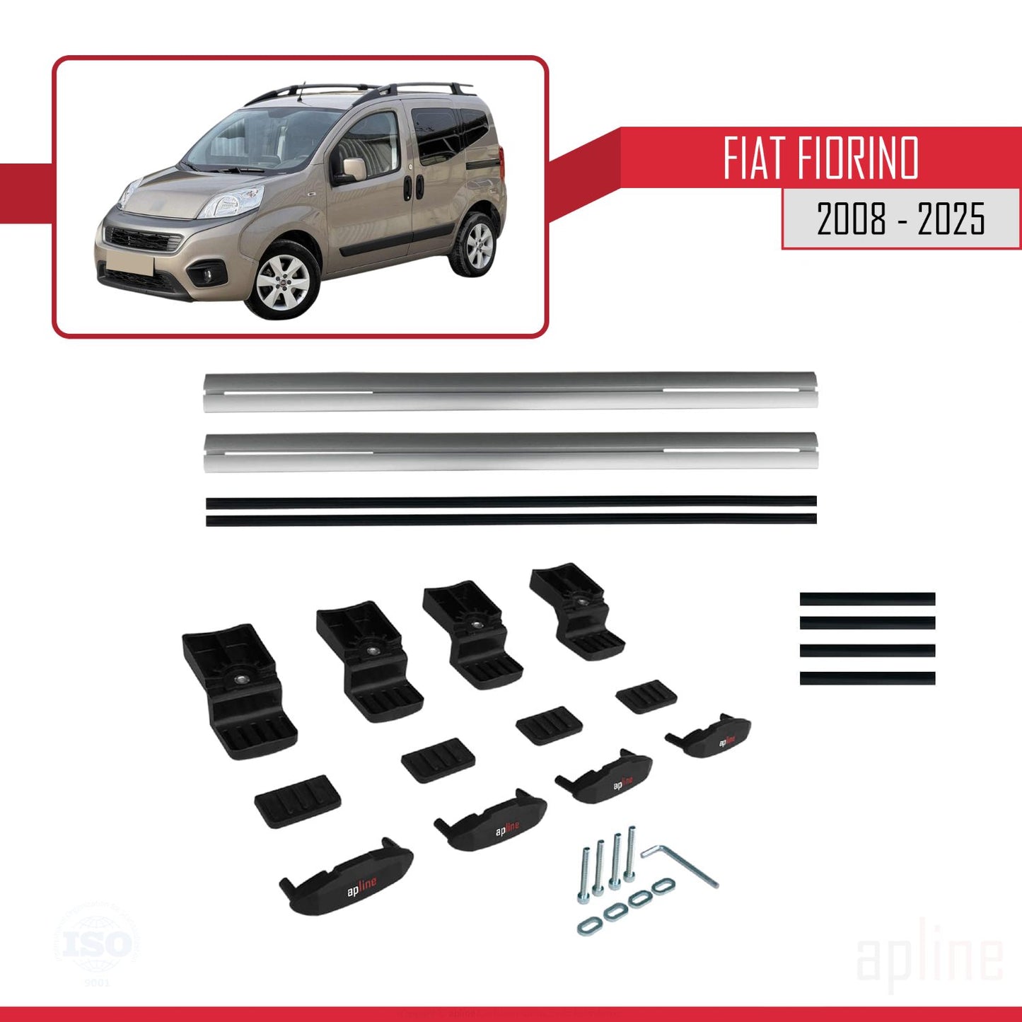 Compatible avec Fiat Fiorino (Modèle Tubulaire) 2008-2025 BASIC Model Barres de Toit Railing Porte-Bagages de Voiture Gris Aluminium 2 Barres