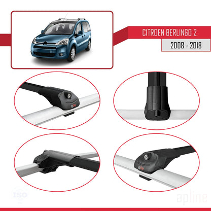 ACE-1 Dakdrager bagagedrager compatibel met Citroen Berlingo 2 (B9) 2008-2018 Spoorstaven Zwart Aluminium 4 Staven