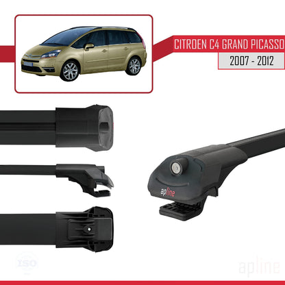 Compatible avec Citroen Grand C4 Picasso 2007-2012 ACE-1 Barres de Toit Railing Porte-Bagages de Voiture Noir Aluminium 3 Barres