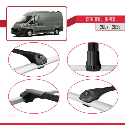 Compatible avec Citroen Jumper 2 2007-2025 ACE-1 Barres de Toit Railing Porte-Bagages de Voiture Noir Aluminium 3 Barres