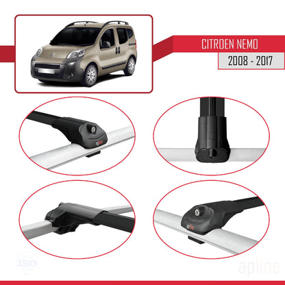 Compatible avec Citroen Nemo 3 (225) 2008-2017 ACE-1 Barres de Toit Railing Porte-Bagages de Voiture Noir Aluminium 4 Barres