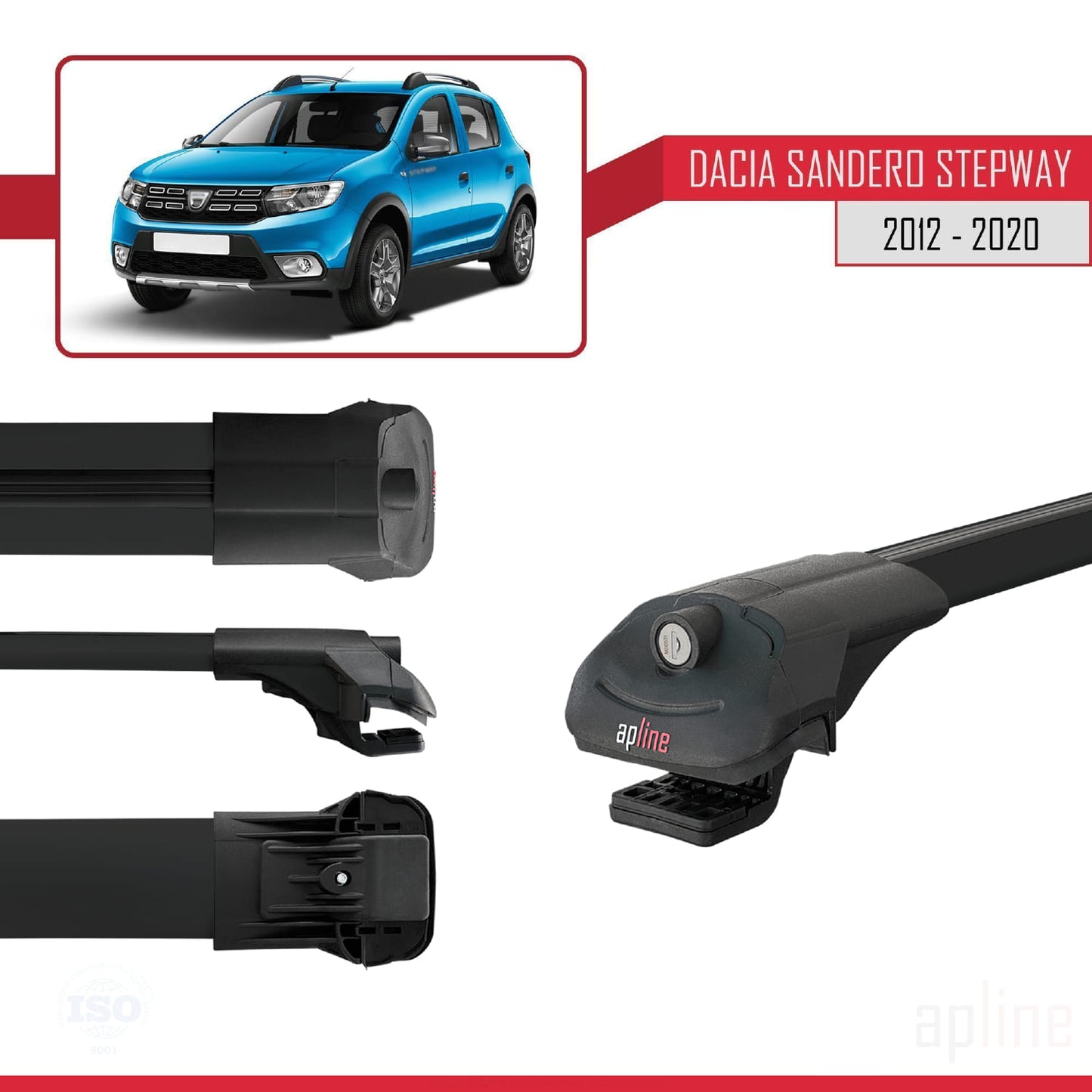 Compatible avec Dacia Sandero Stepway 2 2012-2020 ACE-1 Barres de Toit Railing Porte-Bagages de Voiture Noir Aluminium 2 Barres