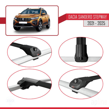 Compatible avec Dacia Sandero Stepway 3 2021-2025 ACE-1 Barres de Toit Railing Porte-Bagages de Voiture Noir Aluminium 3 Barres