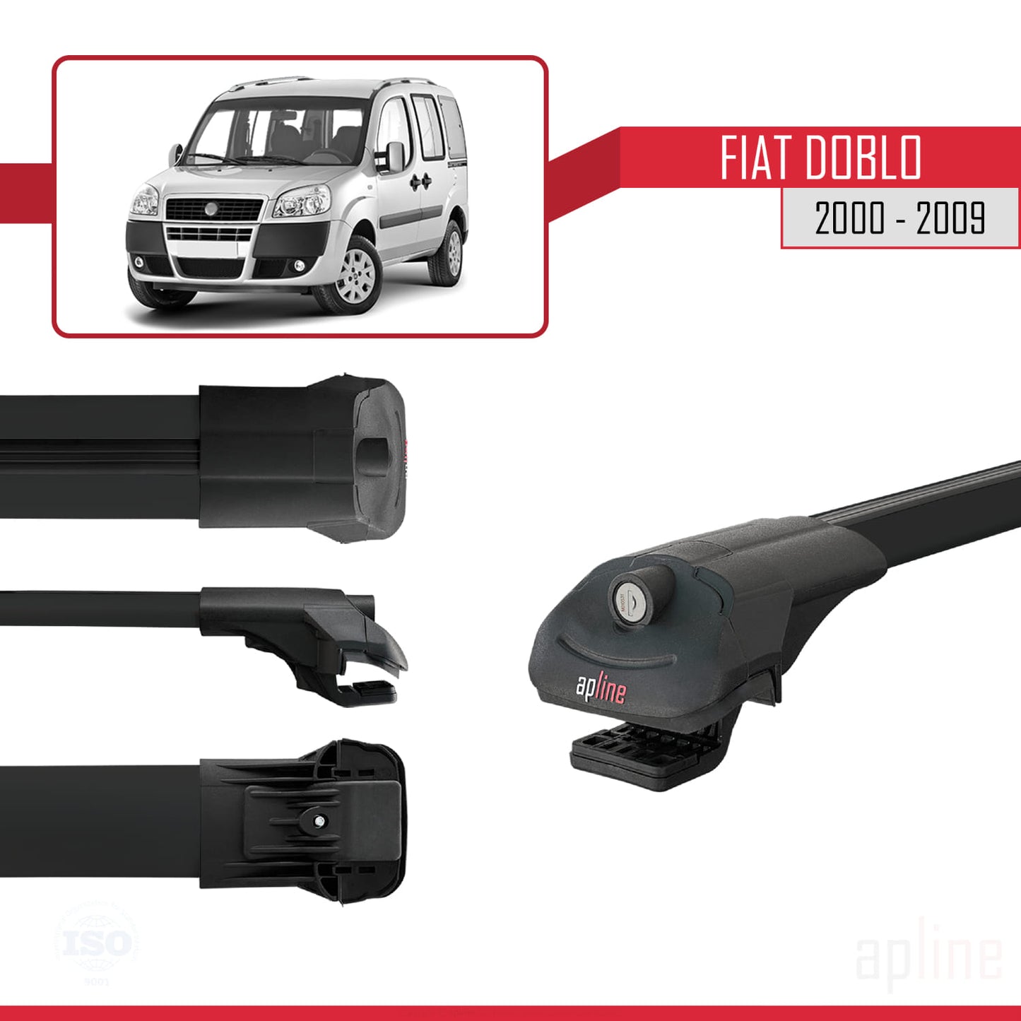 Compatible avec Fiat Doblo 2000-2009 V2 ACE-1 Barres de Toit Railing Porte-Bagages de Voiture Noir Aluminium 3 Barres