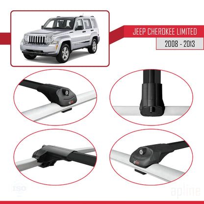 Compatible avec Jeep Cherokee 4 (KK) 2008-2013 ACE-1 Barres de Toit Railing Porte-Bagages de Voiture Noir Aluminium 2 Barres