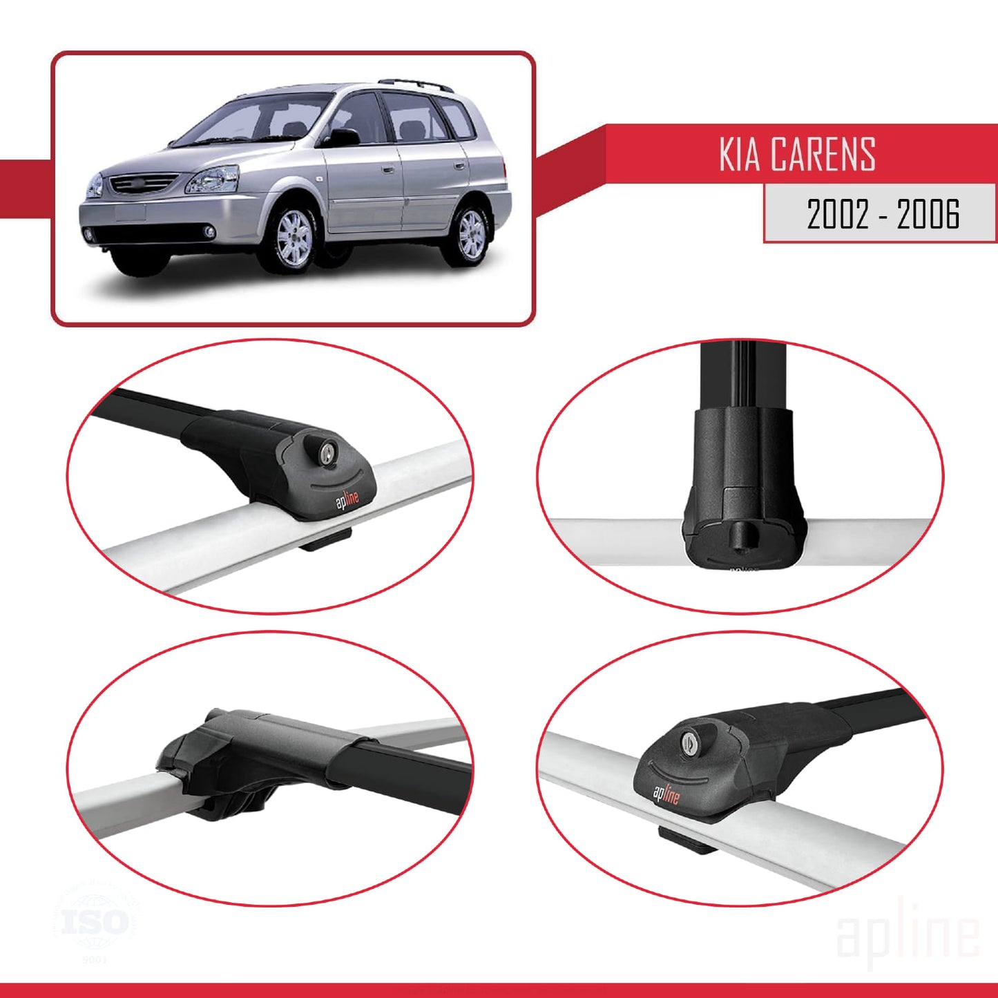 ACE-1 Dakdrager bagagedrager compatibel met Kia Carens Post-Facelift 2002-2006 Spoorstaven Zwart Aluminium 2 Staven