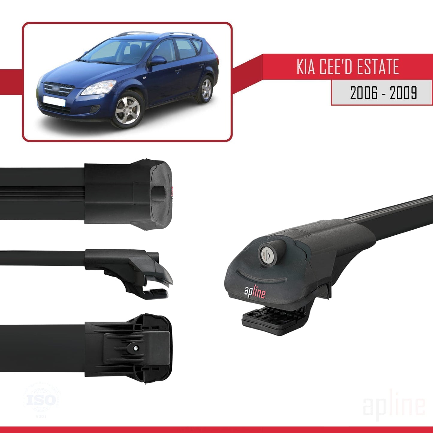 Compatible avec Kia Ceed (ED) Break Pre-Facelift 2006-2009 ACE-1 Barres de Toit Railing Porte-Bagages de Voiture Noir Aluminium 3 Barres