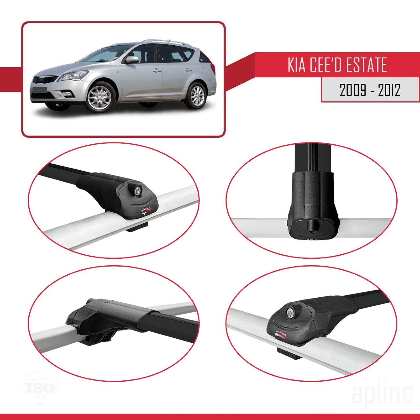 Compatible avec Kia Ceed (ED) Break Post-Facelift 2009-2012 ACE-1 Barres de Toit Railing Porte-Bagages de Voiture Noir Aluminium 2 Barres