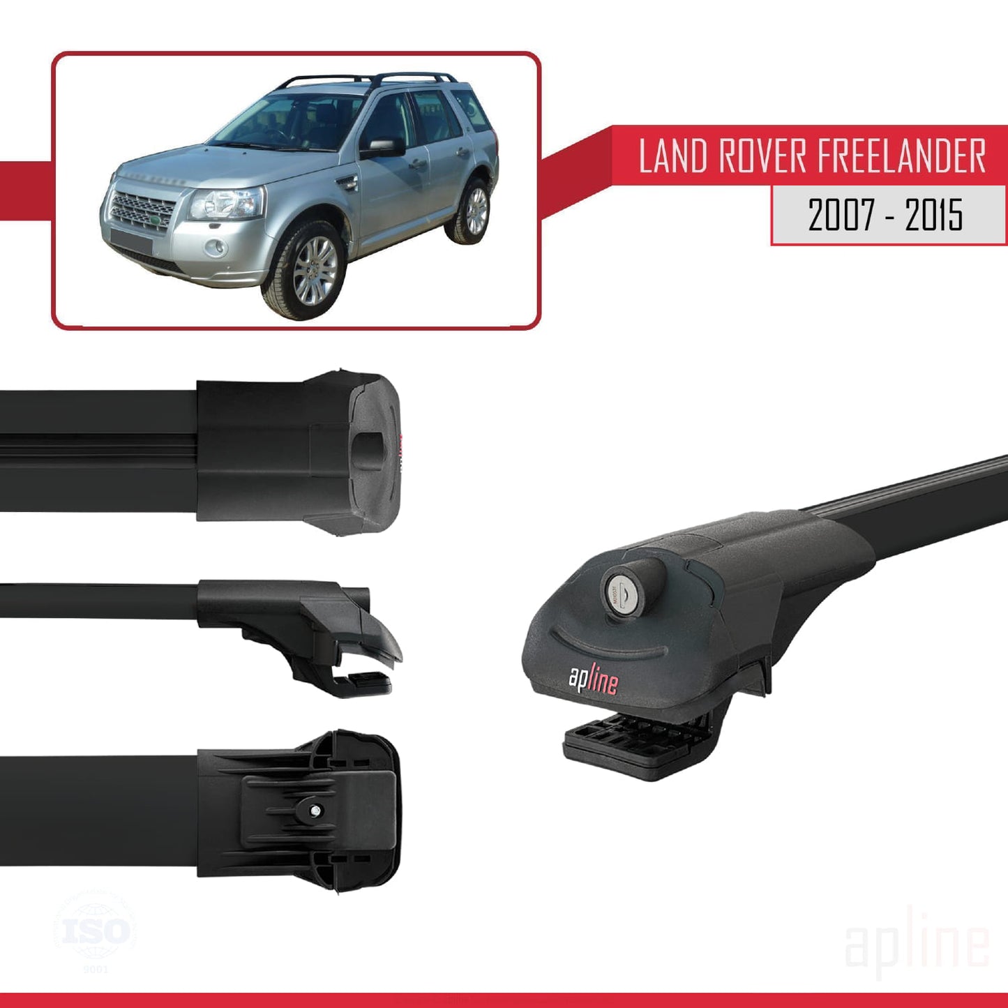 Compatible avec Land Rover Freelander 2 (L359) 2007-2015 ACE-1 Barres de Toit Railing Porte-Bagages de Voiture Noir Aluminium 3 Barres