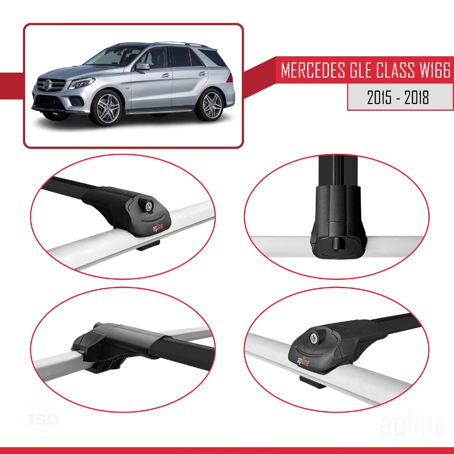 Compatible avec Mercedes Classe GLE 3 (W166) 2015-2018 ACE-1 Barres de Toit Railing Porte-Bagages de Voiture Noir Aluminium 3 Barres