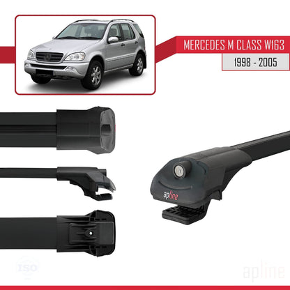 Compatible with Mercedes M Class (W163) 1998-2005 ACE-1 Car Roof Rack Cross Bar Black Aluminium 2 Bars